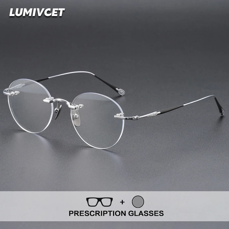 

Очки для чтения Lumivcet Titanium без оправы, круглые, мужские, фотохромные, с защитой от синего света, безрамные, для женщин, с диоптриями