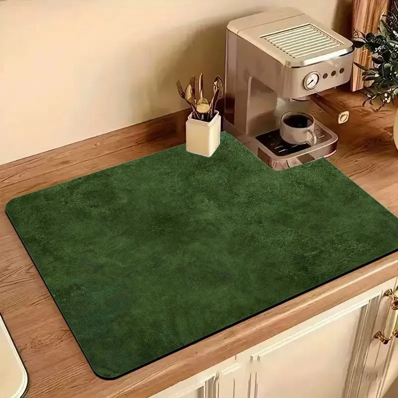 VIKAMA Solid Dark Green Coffee Bar Mat Non Slip Quick Dry Waterproof Counter Protector for Coffee Maker
