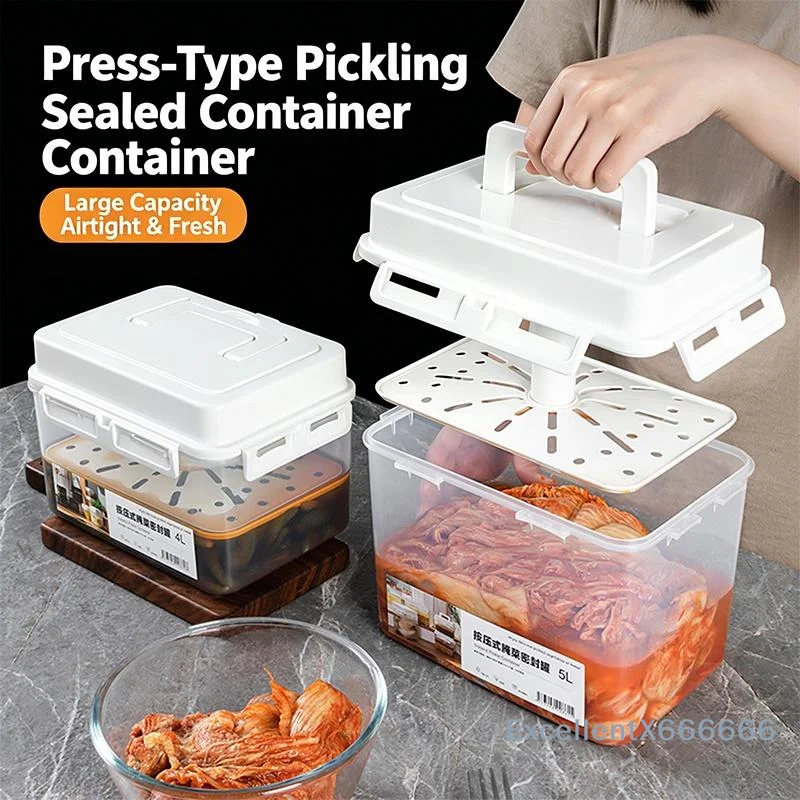 Airtight Kimchi Press Storage Jar 5L Food Grade Fermentation Container for Pickle Gherkin Sauerkraut Home Canning Use
