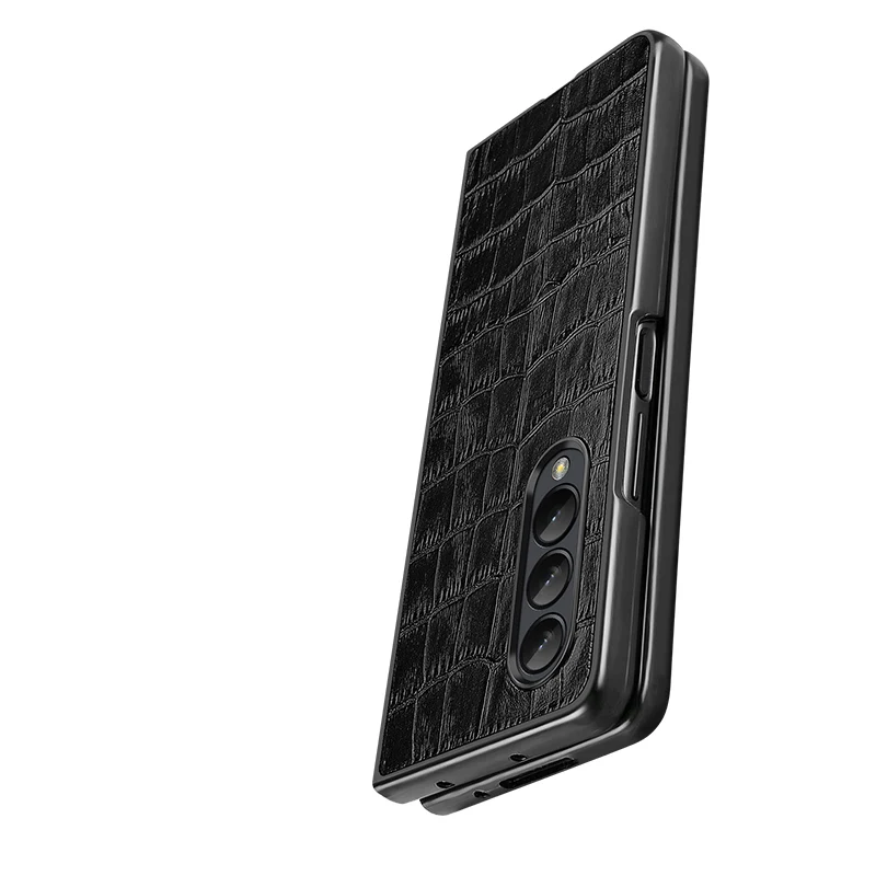For Galaxy Z Fold 3 Genuine Leather Case for Samsung Z Fold 4/W23/W22 Shockproof Anti-Slip 3D Skin Texture Defender Hinge Case
