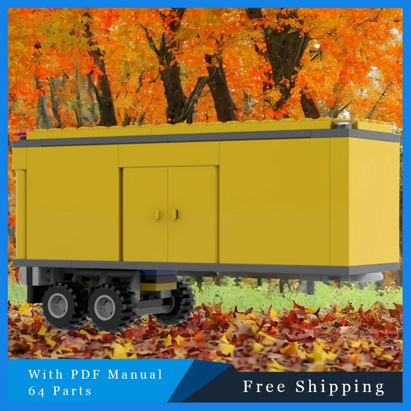 

64 шт. желтый короткий городской прицеп, строительные блоки, модель «сделай сам», сборка кирпичей, креативная игрушка-дисплей, подарок на день рождения, Рождество