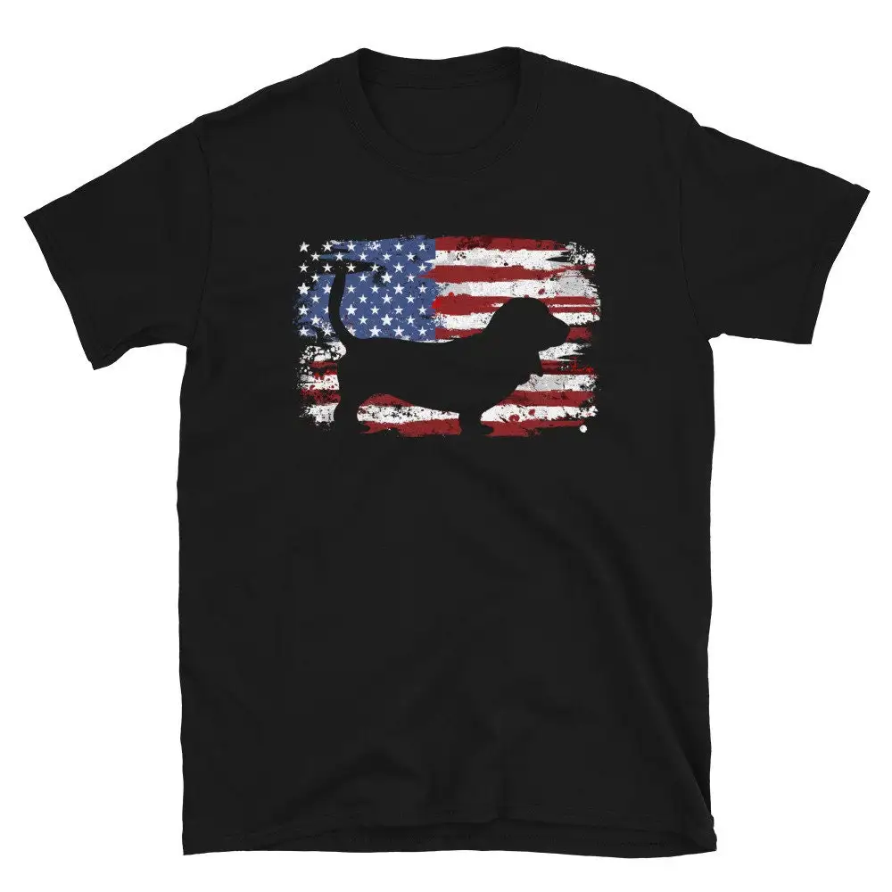 Basset Hound Vintage American Flag T Shirt