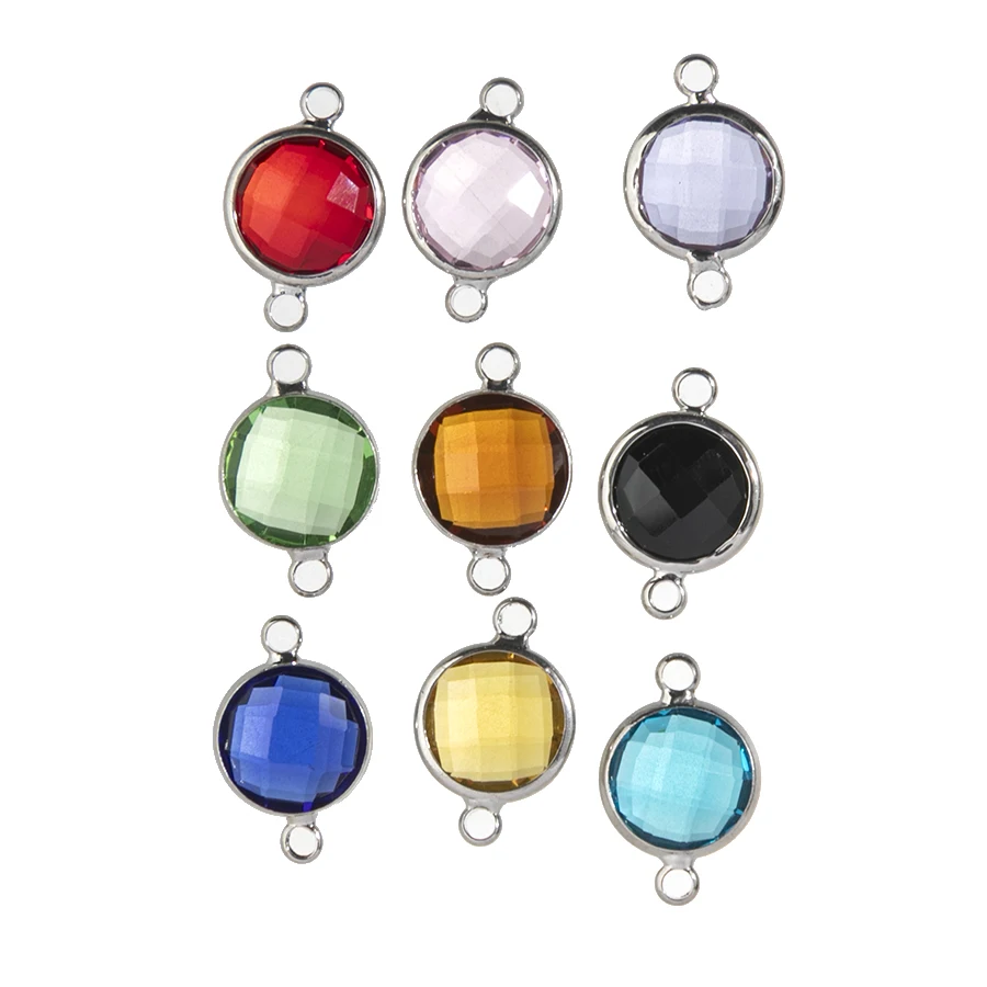 10pcs/lot Colorful Round Circle Crystal Charms Connector Glass Edged Pendants for DIY Necklace Bracelet Jewelry Accessories ﻿