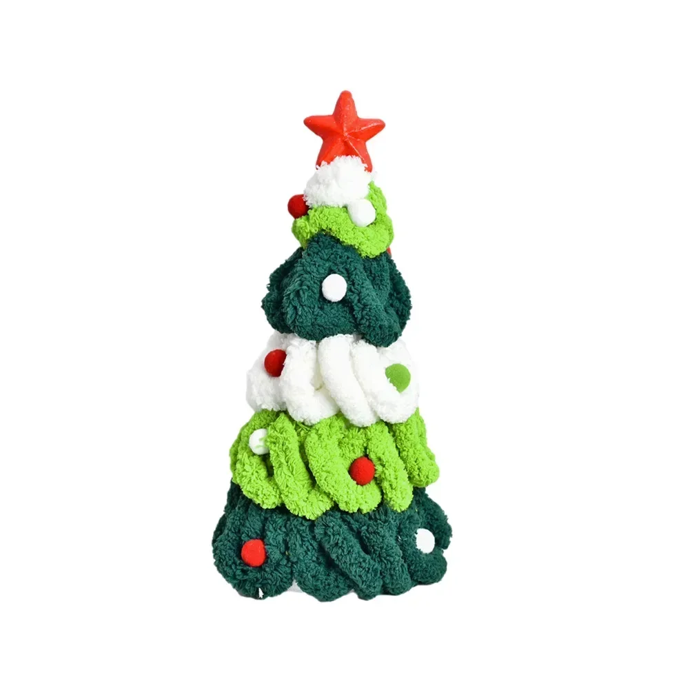 

Soft Wool Yarn Crocheted Christmas Tree Ornament with Star and PomPom Accents for Festive Table and Home Decoration