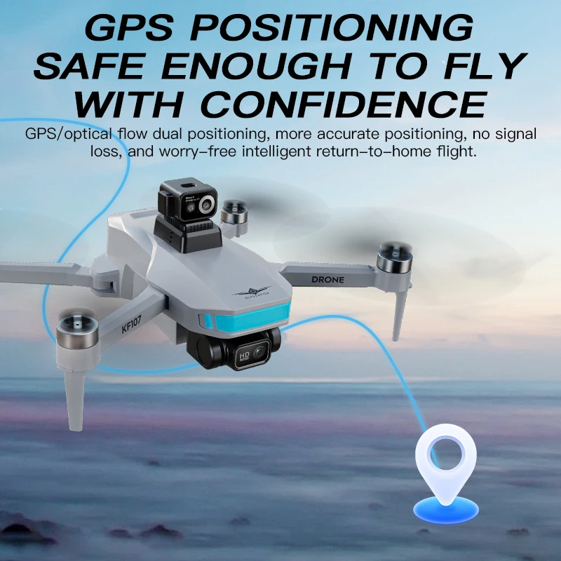 

KF107 GPS Дрон 4,5-дюймовый экран 4K Двойная камера FPV RC Квадрокоптер LiveVideo Автоматический возврат Домашний оптический поток Складной дрон VRSupport