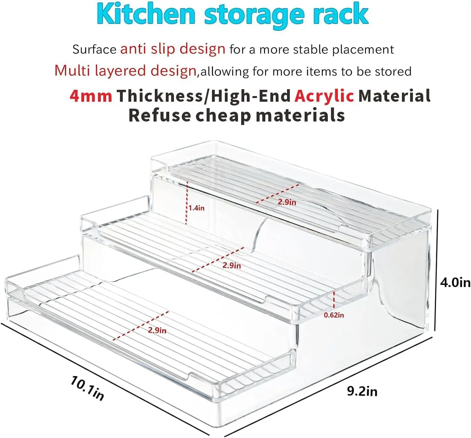 Cq acrylic Clear Spice Rack Organizer for Pantry- 3 Tiered Canned Goods and Seasoning Organizer Shelf for Kitchen Countertop