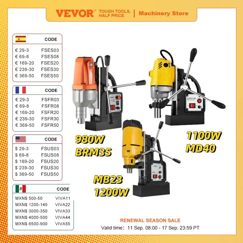 VEVOR Taladro Magnético 980W 1100W 1200W Taladro de Núcleo Magnético Sistema de Perforación Electromagnética  MD40 MB23 BRM35