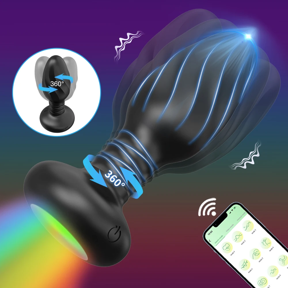 Plugue anal de rotação 360 com controle por aplicativo para homens, plugue anal bluetooth, vibrador, massagem de próstata, brinquedos sexuais ânus, masturbação masculina