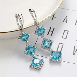 Charming Hyperbolic Long Drop Earrings For Women Square Cubic Zirconia Stone Bohemia Dangle Ear Accessories Female Earring Gifts