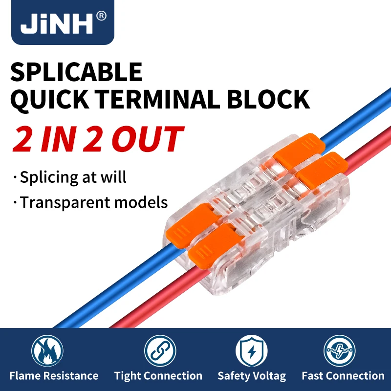 JINH CMK652 5Pcs Transparent Lever Quick Wiring Splice Compact 2-Way Universal Conductor Junction for Electrical Wiring