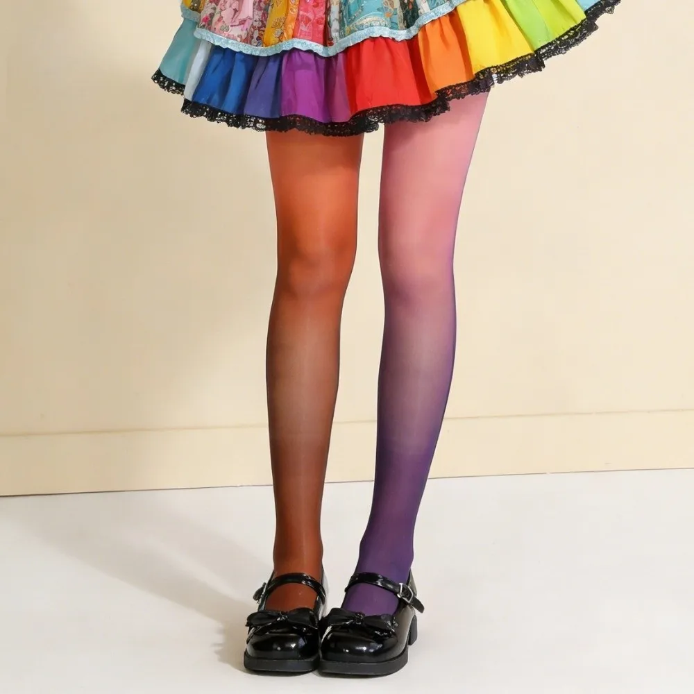 Seamless Rainbow Pantyhose Elastic Breathable Colorful Stripes Stockings Leggings Slimming Gradient Color Tights Girl