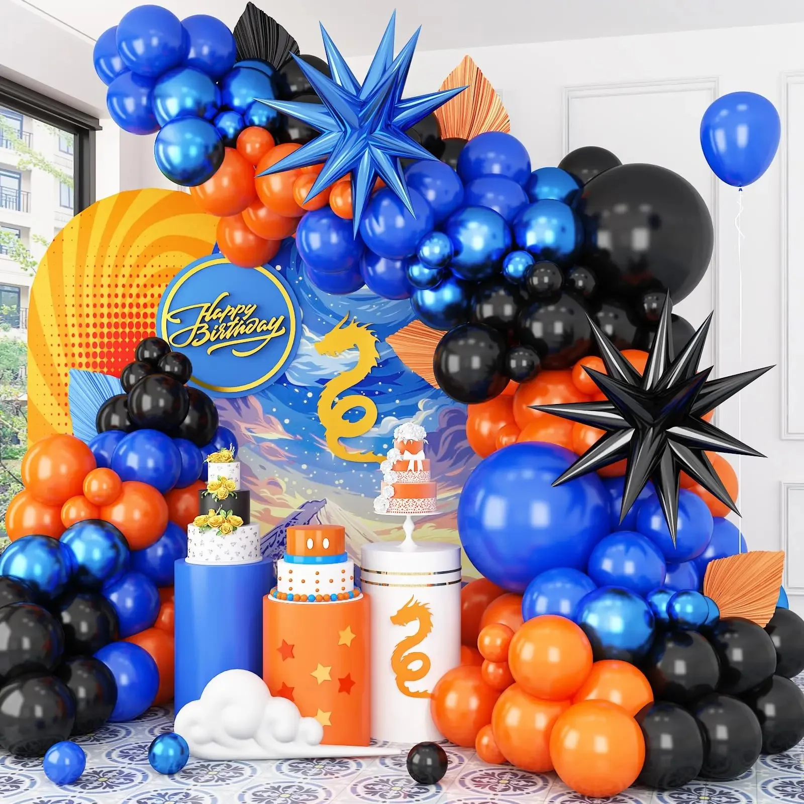 Orange Lighting Decor - 110pcs Orange Blue Latex Balloon Garland