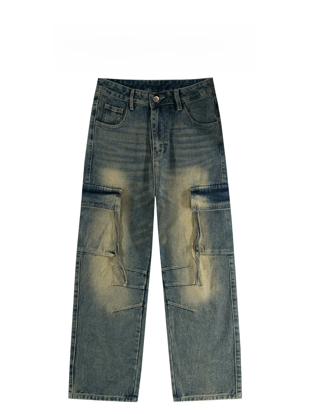

BAIRBAOLIY Retro Streetwear Men's Loose Straight Leg Jeans Multiple kets Faionable Urban Cotton Denim Casual Trousers
