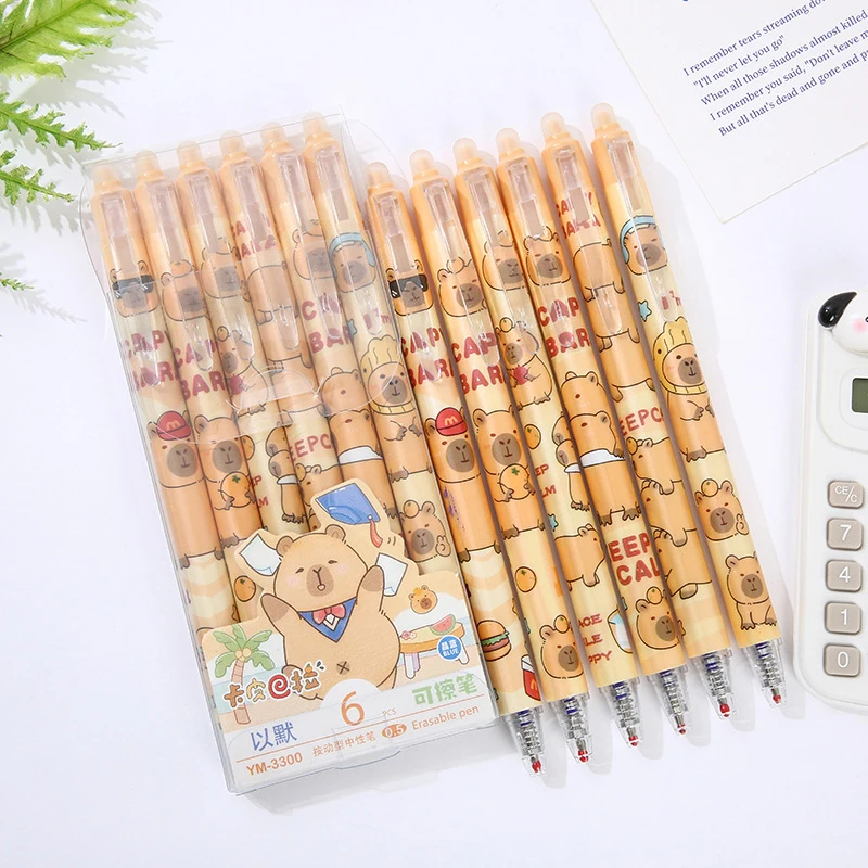 6Pcs Nette Capybara Gel Stifte Kawaii Neutral Stift Set Schnell Trocknende Blau Löschbaren Stifte Büro Schule Liefert Student schreibwaren