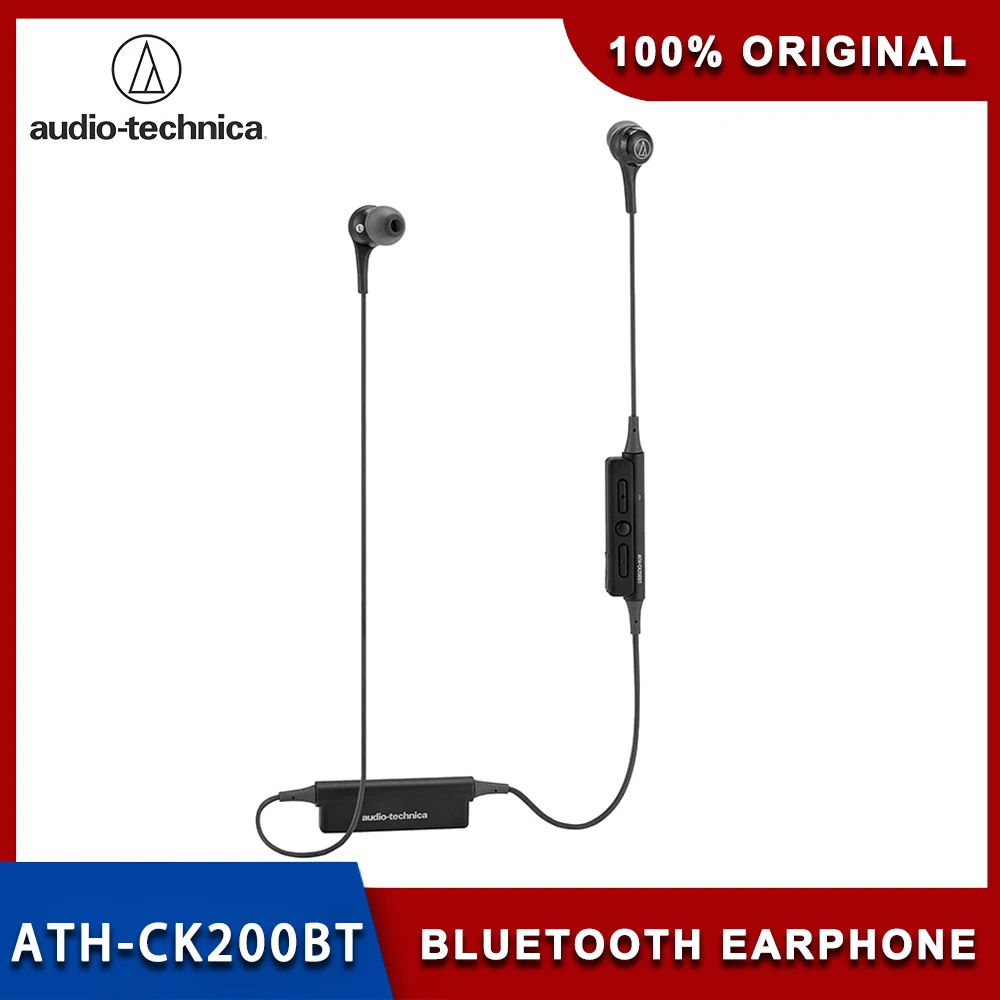 Audio Technica ATH-CK200BT Bluetooth Earphone Wireless Sport Earbuds Pure Sound Stereo Music Headset with Mic for iPhone/Samsung