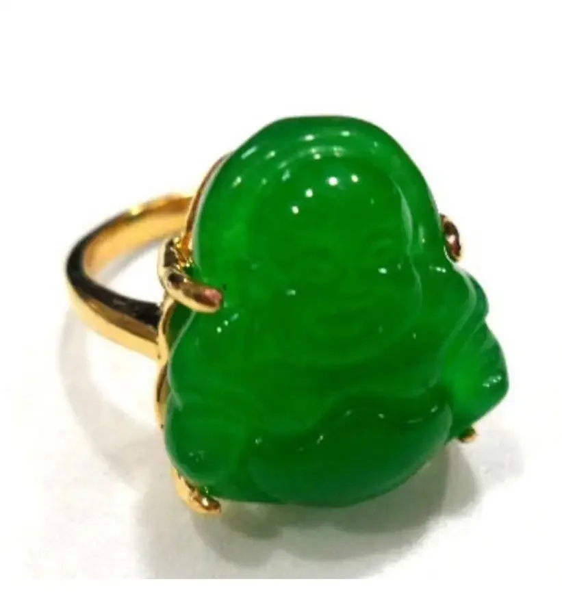 

men/women's fancy carve green jades Buddha bless happy ring #7,8,9