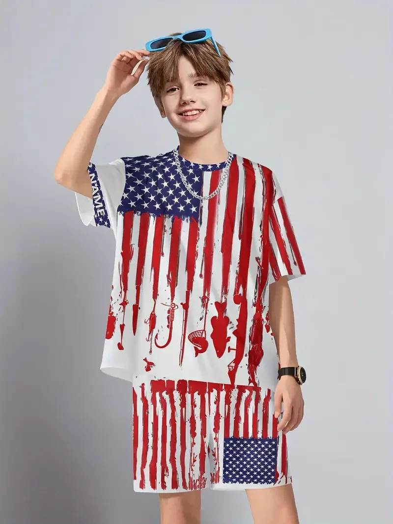 Été nouveau motif imprimé 3D haut à manches courtes Shorts deux pièces ensemble pour filles et garçons enfants hauts ensemble à manches courtes