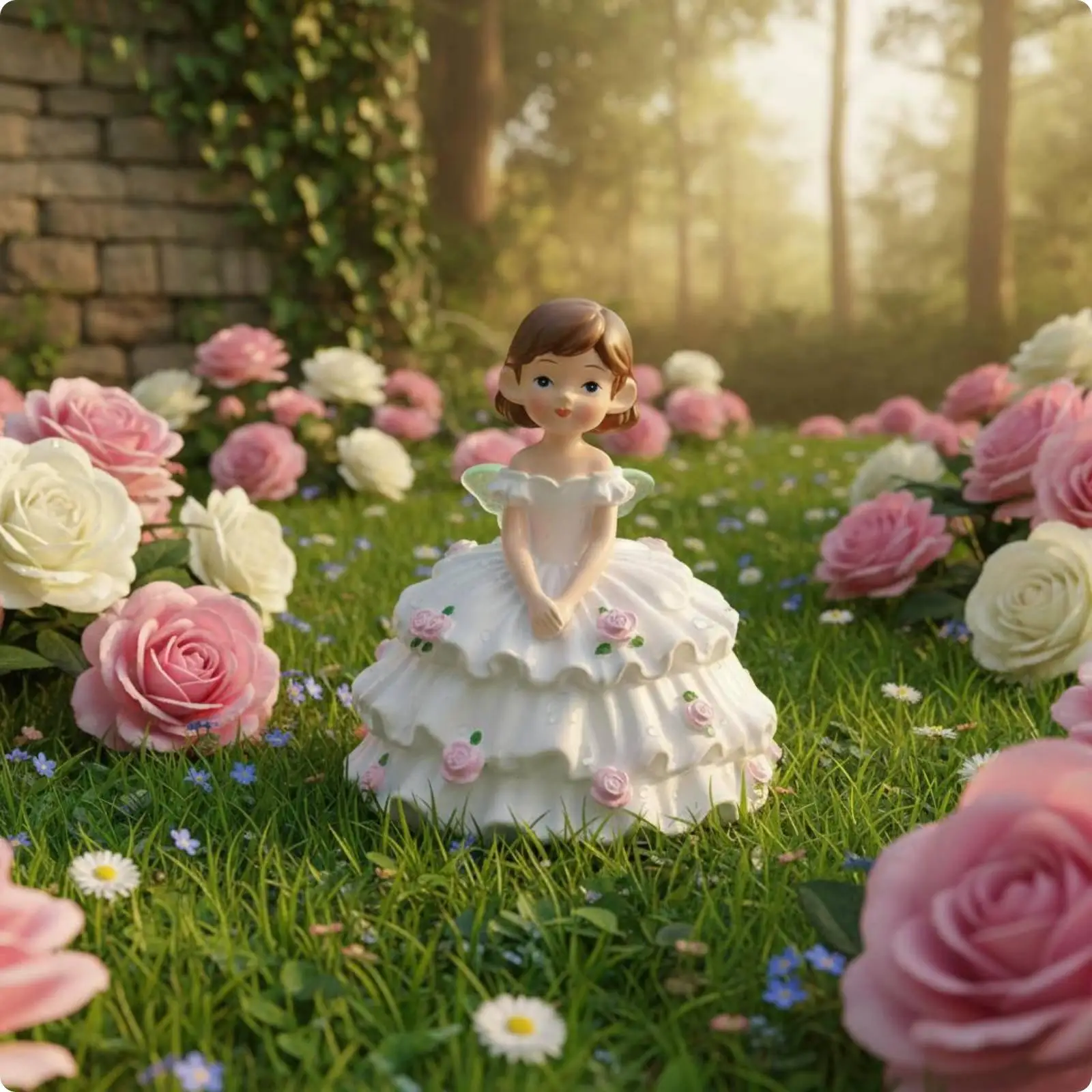 Floral Gown Figurine Resin Girl Statue Gift Concept Garden Fairy Statue for Flower Pot, Balcony, Patio