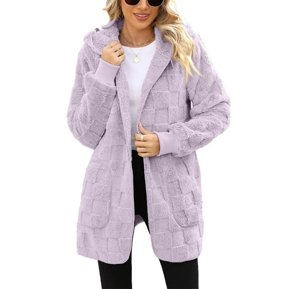 

Warm Outerwear Lady Jacket Autumn Winter Women Hooded Plush Velvet Jacket cardigan coats Oversized Up Fuzzy Casual Cardigan