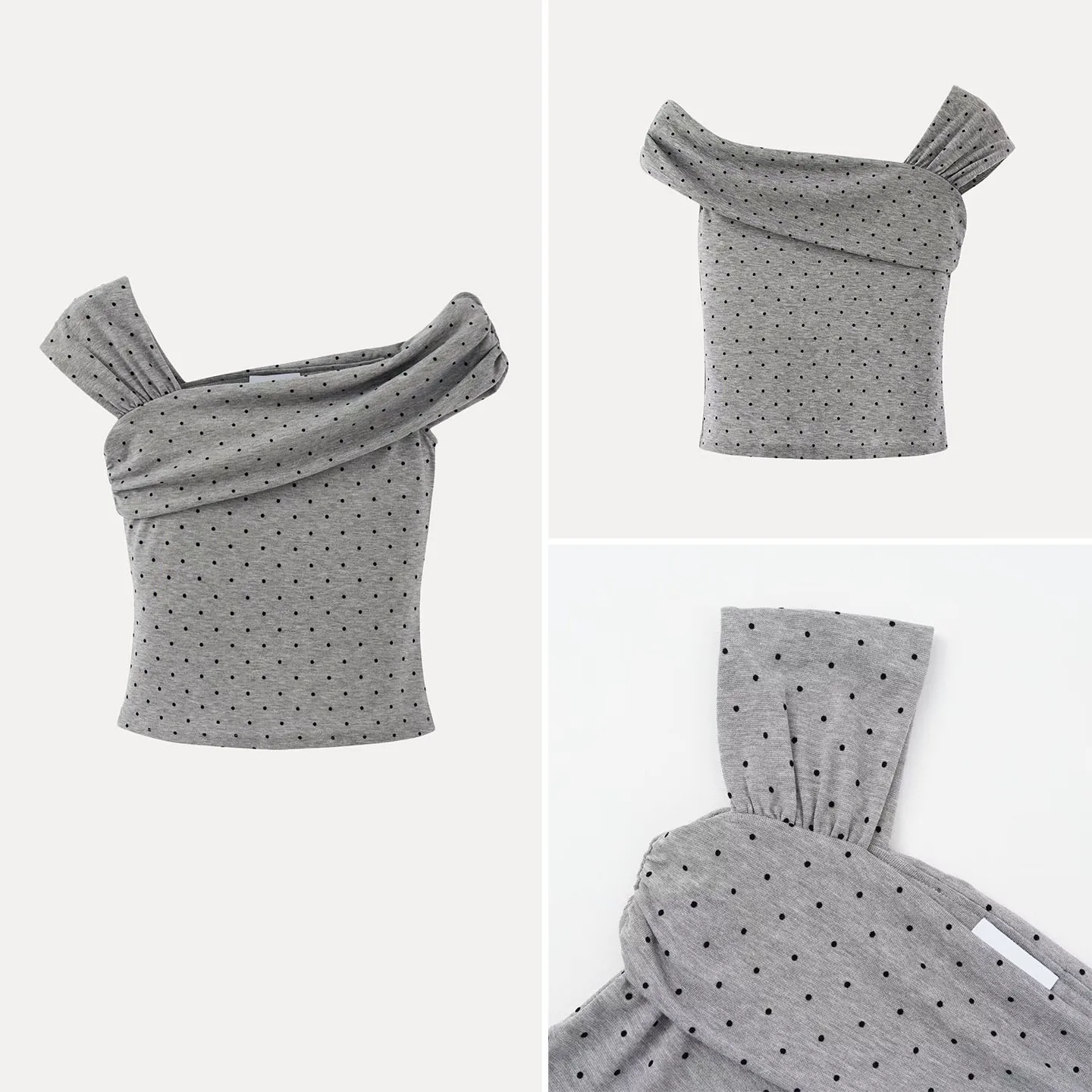Slimming Polka Dot T-Shirt Women's Fashionable Folded One Shoulder Top Casual Style Standard Fit Short Length Chinese Made