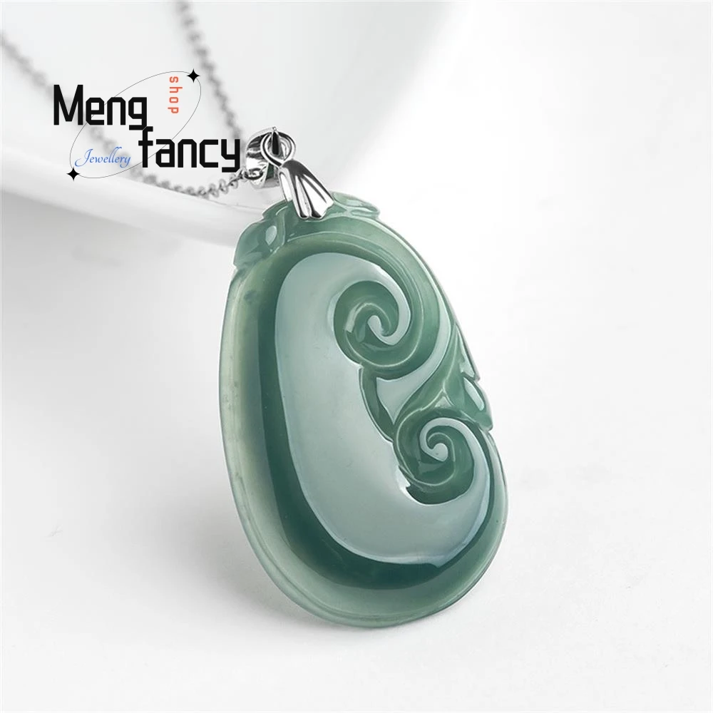 

S925 Серебряная пряжка из натурального жадеита класса А с синей водой Ruyi Ice Type Нефритовый кулон Сексуальные молодые девушки Роскошные качественные ювелирные изделия