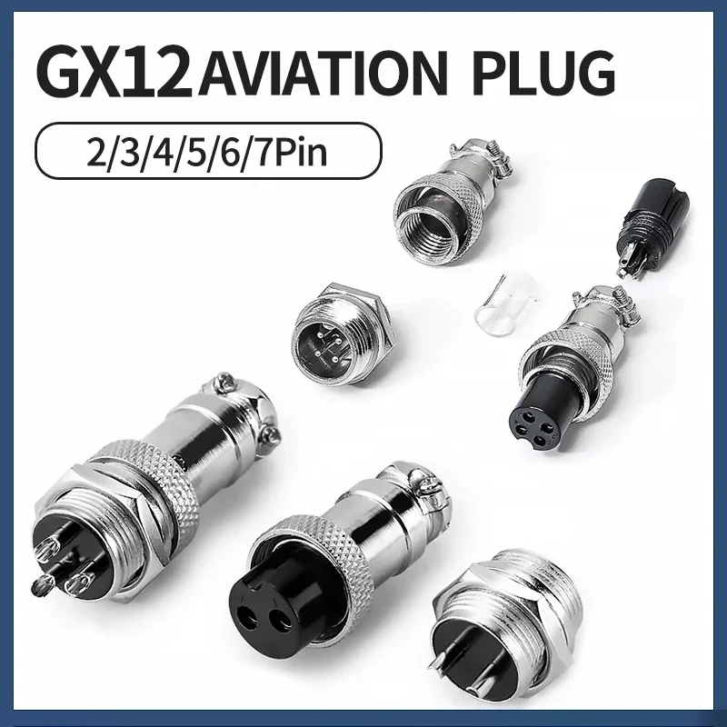 10Sets GX12 Aviation Electrical Connector 2 3 4 5 6 7 Pin Male Female Circular Air Socket Plug Panel Mount Wire Connector