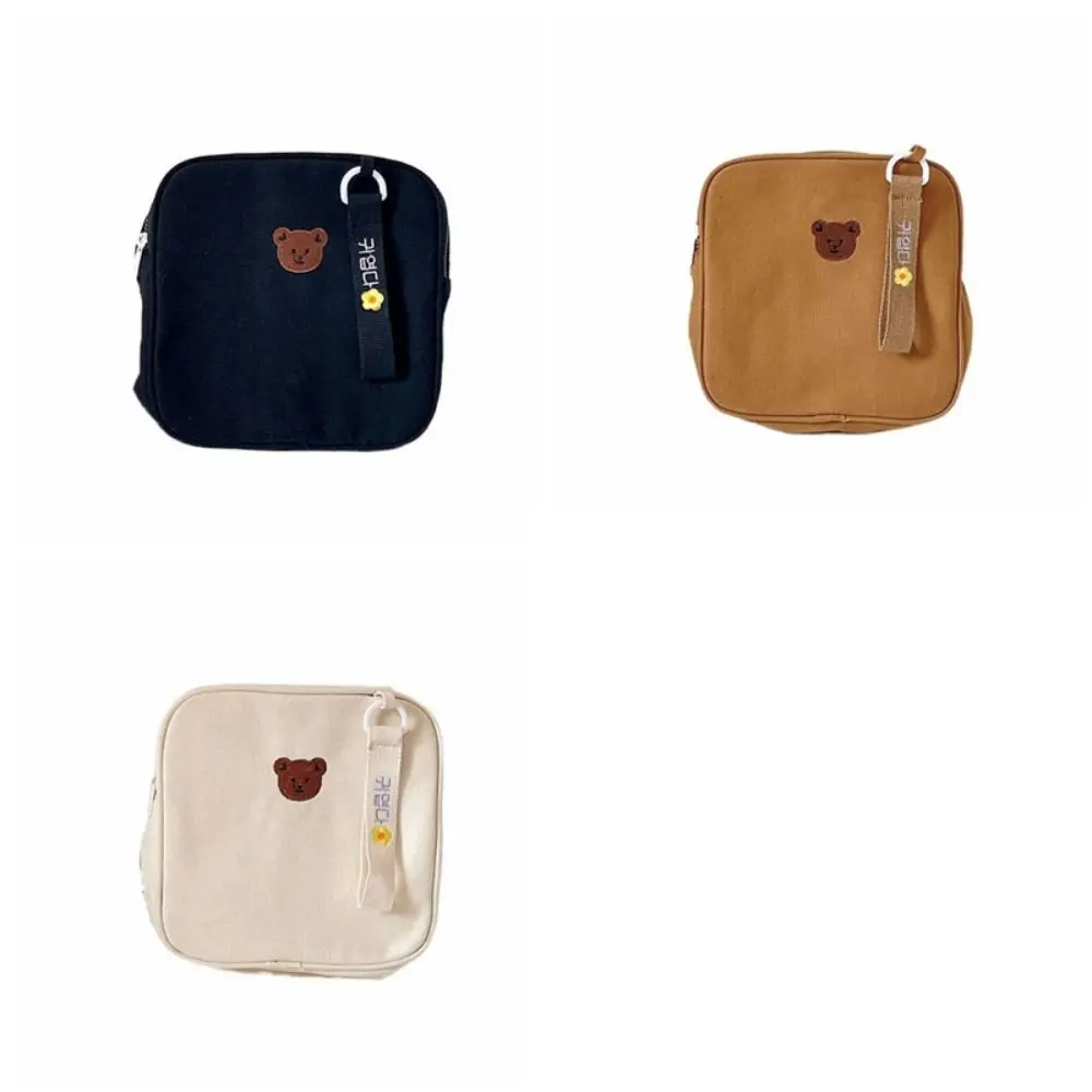 Zaino unico per cartoni animati con orso, borsa da scuola per bambini quadrata in tela, leggera, piccola e carina, borsa a tracolla per bambini