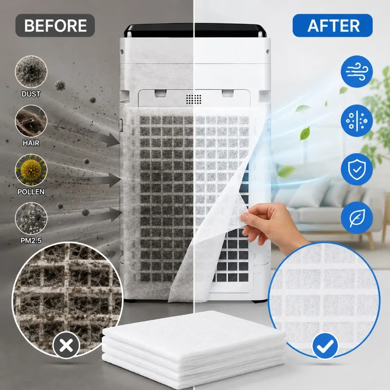 PM2.5 Air Purifier Electrostatic Filter Cotton 1.5mm Thick High Density Polyester Fiber Anti-Fog Dustproof Air Purifier Filter