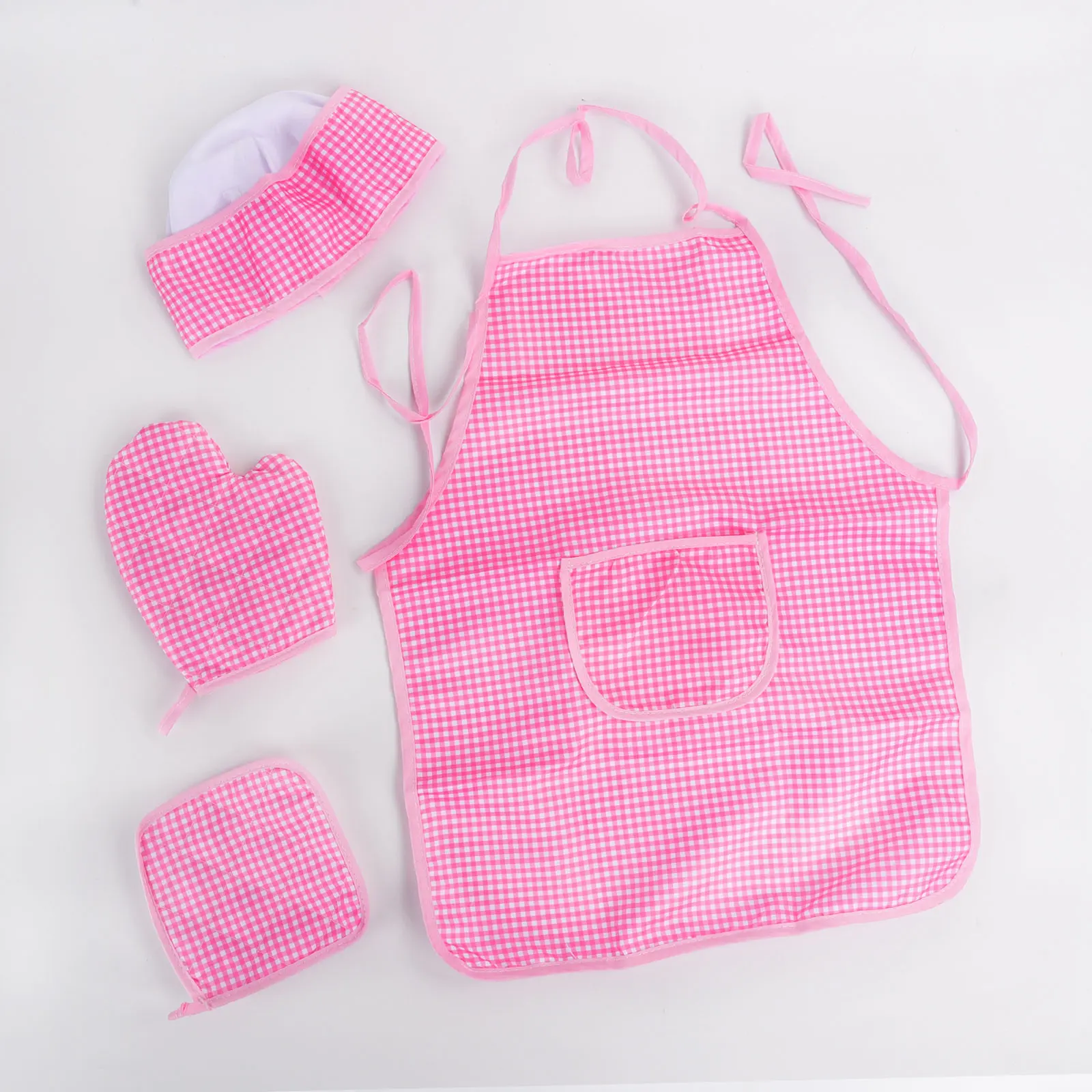 Play The Role Of A Family Dress Up In The Kitchen  Cook Set  Baked Checkered Apron  Toy