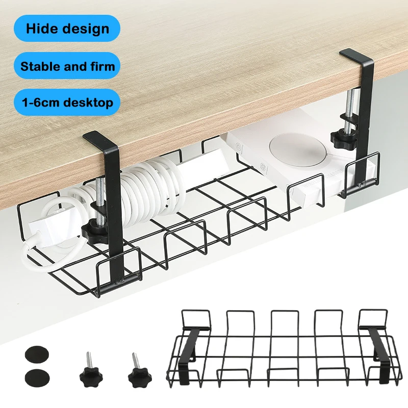 Prateleira undertable do armazenamento do aço carbono, cremalheira preta do armazenamento, prático para o escritório, estudo, quarto, gestão do fio elétrico