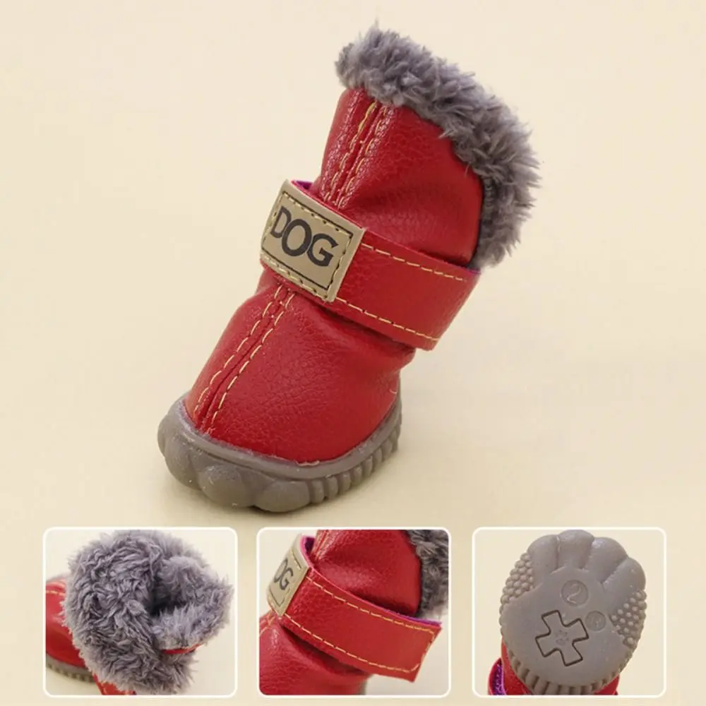Weiche Haustier Schneeschuhe Mode wasserdicht rutsch fest Winter Haustier Hund Schuhe Plüsch/Pu warm für 4 teile/satz Winter – Detail 3