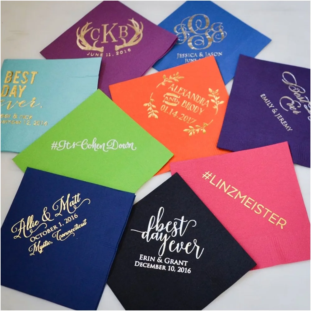 

50pcs Personalized Printed Party Napkins, Foil Printed Napkins, Wedding Napkins, Personalized Cocktail Napkins, Customizable Par