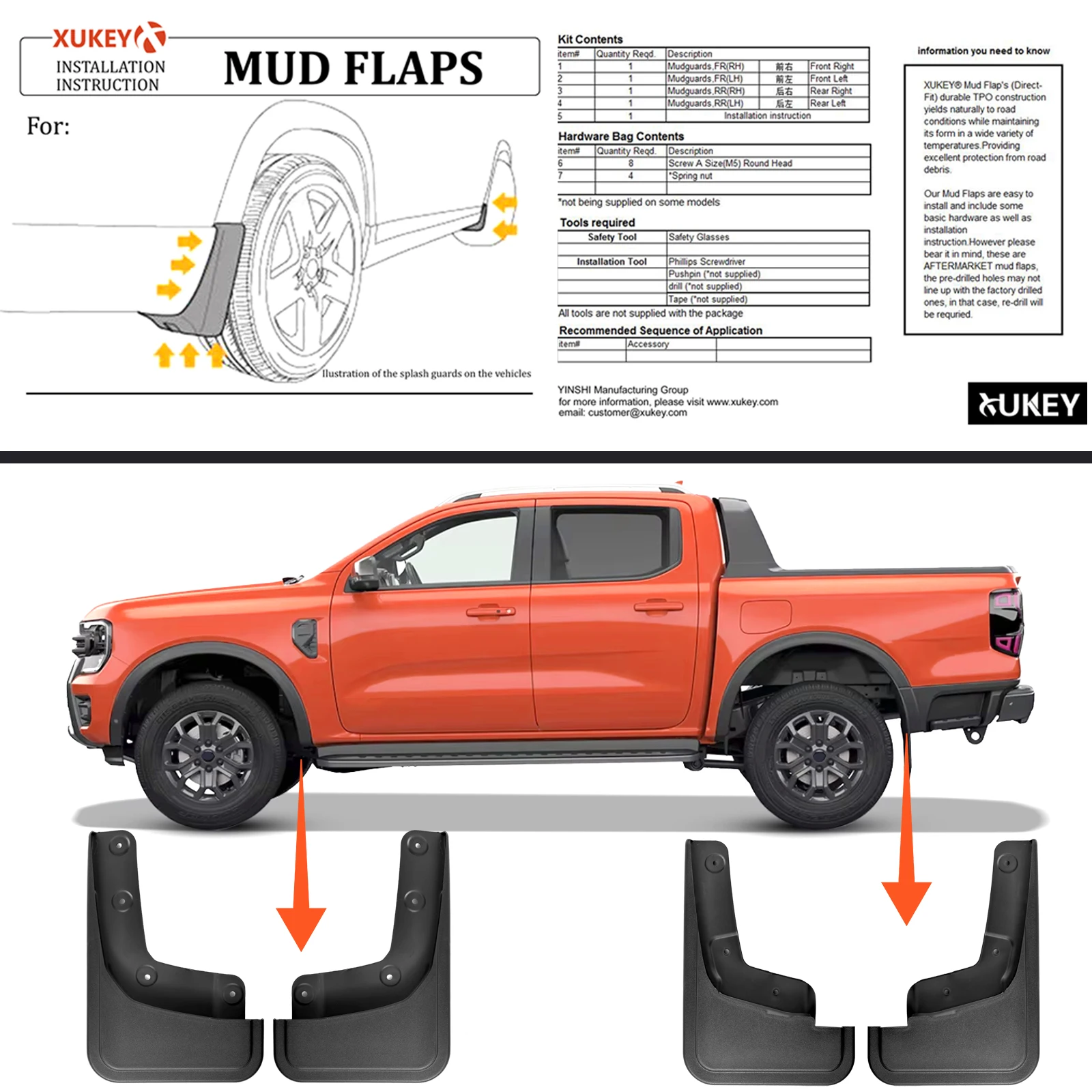 

Набор из 4 брызговиков для Ford Ranger, брызговики, брызговики, передние и задние автомобильные аксессуары 2022-2025 гг.