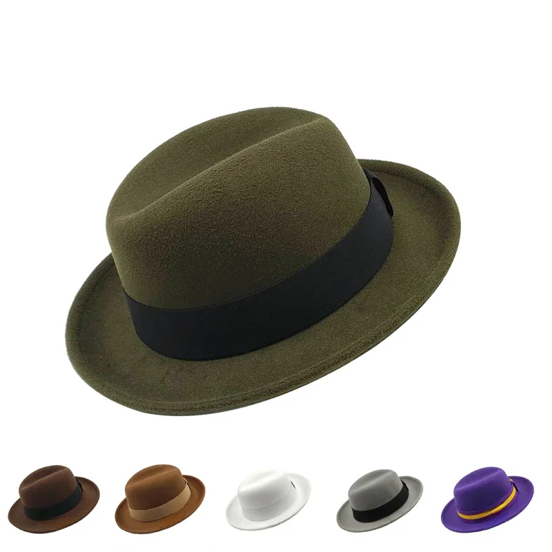 2024 British Style Elegant Jazz Hat Men\'s Casual Felt Fedora Hat Unisex Short Brim Gentleman Daily Solid Party Retro Dress Hats