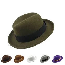 2024 British Style Elegant Jazz Hat Men's Casual Felt Fedora Hat Unisex Short Brim Gentleman Daily Solid Party Retro Dress Hats