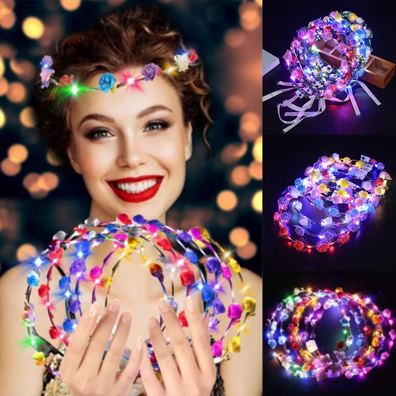 LED Flower Crowns Headbands Multicolor Light up Headdress Floral Headband for Women Girls Hair Accessories Wedding Party props