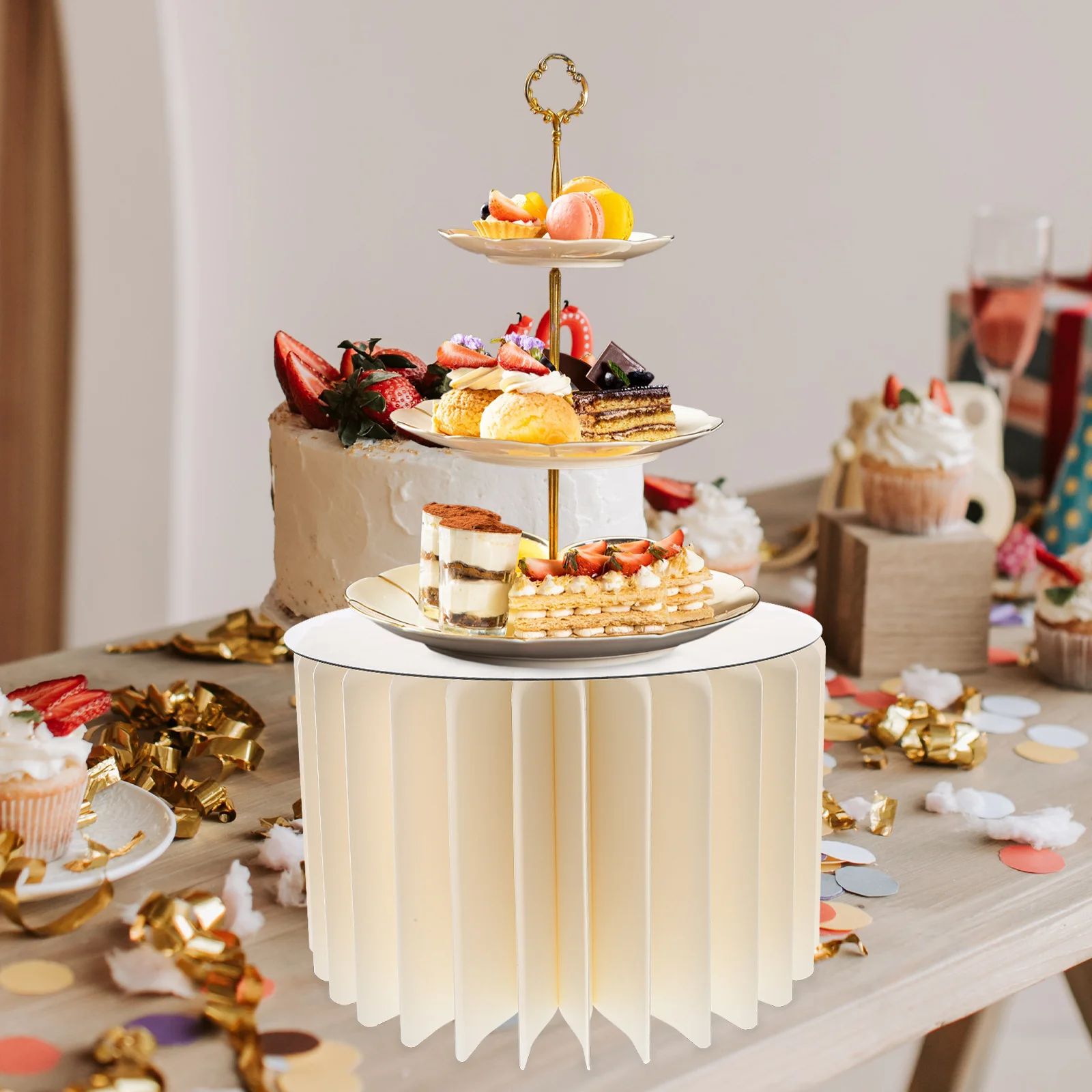 

Round Cylinder Stand for Party Wedding Centerpiece Table Decor Backdrop Pedestals for Event Dessert Display Elegant White Paper