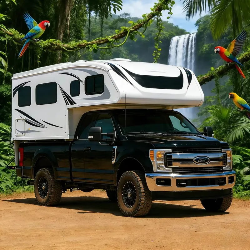 lightweight foldable waterproof pickup camper with independent suspension travel trailer, suitable for RV camping life