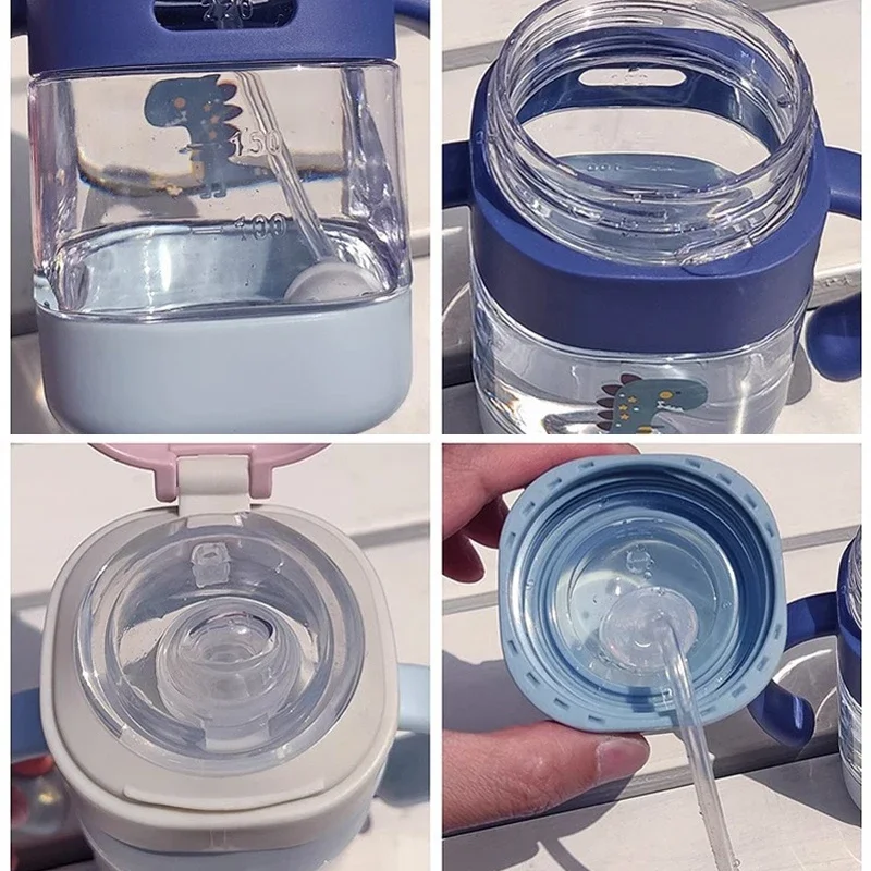 220ml Baby Learning Drinking Cup Duckbill Cup Leakproof Infants Water Cups Bottle with Scale Double Handle Flip Lid Bottle Cups