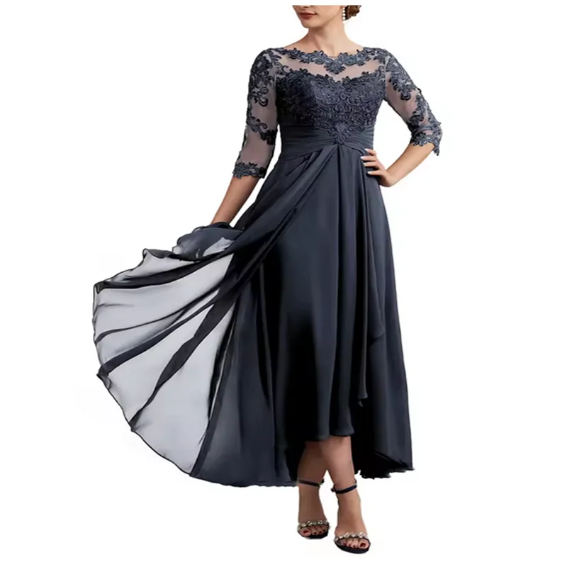 New Half Sleeves O-Neck Mother Of The Bride Dresses Lace Chiffon Backless Evening Gowns Mother of The Groom Dresses customized