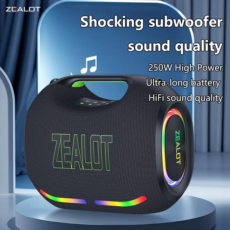 ZEALOT ZE21 Altoparlante Bluetooth portatile da 250 W Altoparlante Bluetooth impermeabile 48000 mAh Subwoofer TWS wireless Suporrt USB/TF/AUX Luce RGB.