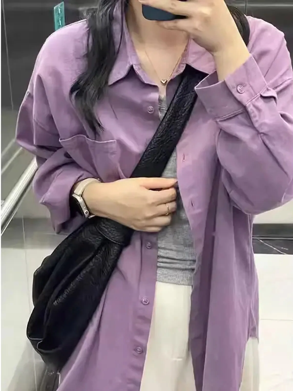 Loose Fit Long Sleeve Shirt Purple Dopaamine Style Men Women Autumn Korean Style Cleanfit Layering Cardigan Coat Casual Fashion