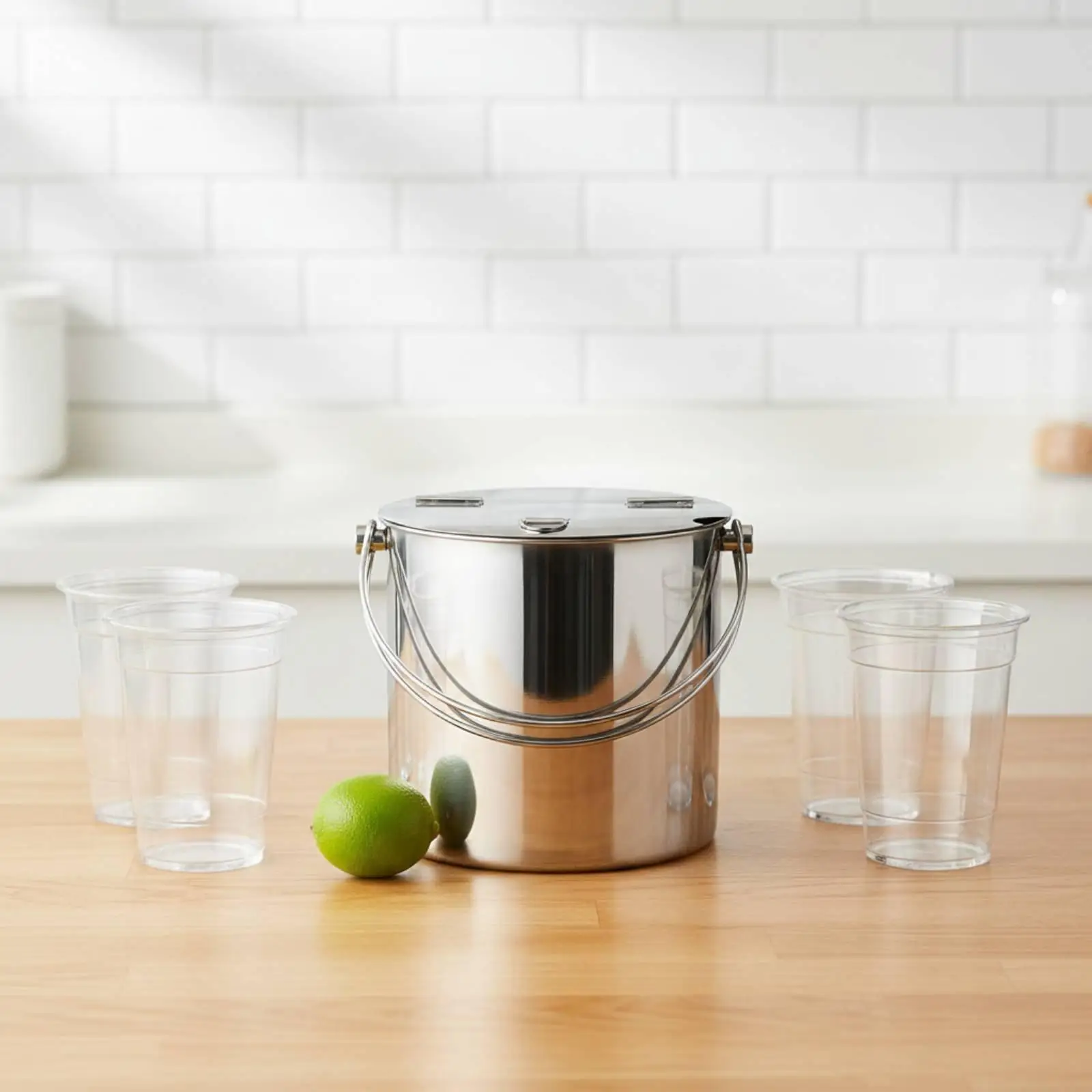 Insulated Stainless Steel Ice Container with Lid and Handle for Kitchen Bar Event Catering Use