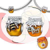 925 Sterling Silver Bee Honey jar Yellow series pandent Charm Fit Bracelet DIY Bead Ms Premium Jewelry Valentine's Birthday Gift