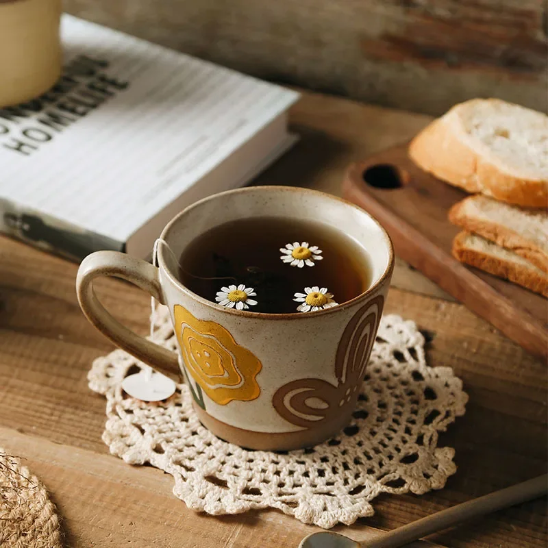 

CLL spring high-value mug coarse pottery coffee cup retro cup ceramic hand-painted oat breakfast cup
