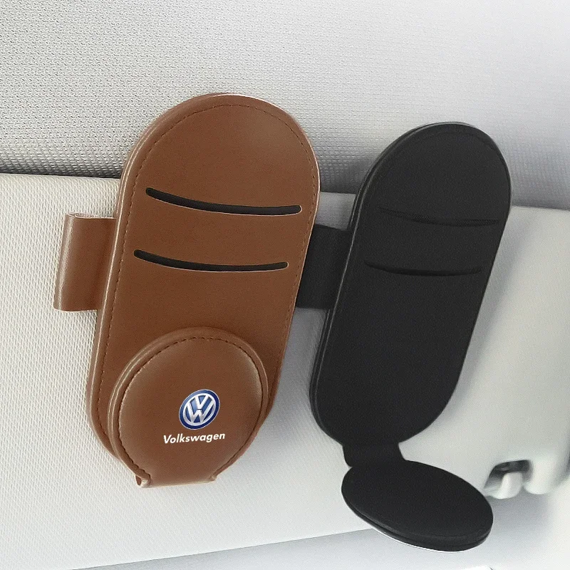 Leather Car Styling Car Glasses Clip Sun Visor Multi-function Sunglasses Clip For Volkswagen GOLF Tiguan VW TOURAN CADDY PASSAT