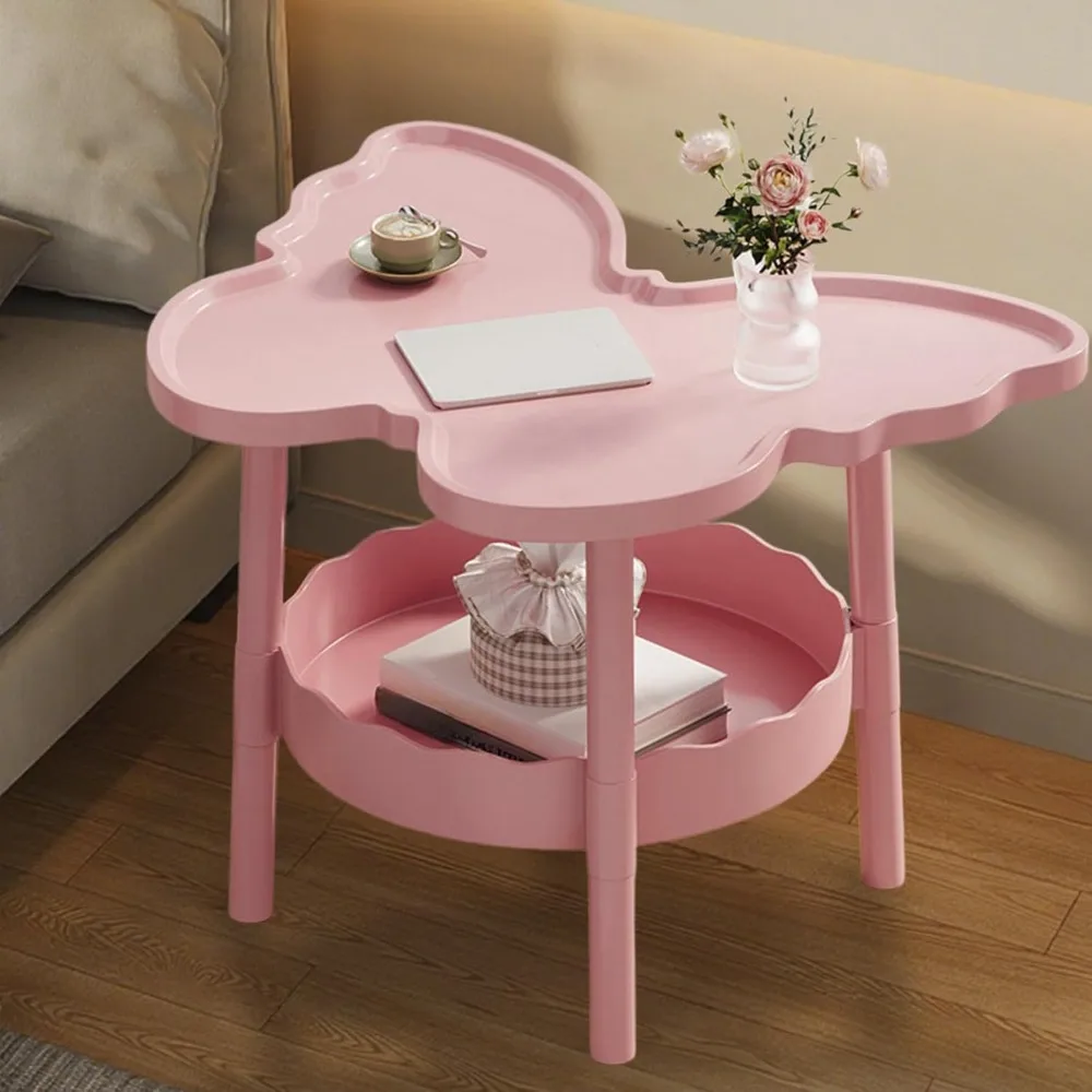 Butterfly Side Table for Couch Sofa End Table Nightstand with 2-Layer Storage Shelves for Small Spaces Living Room Bedroom Dorm