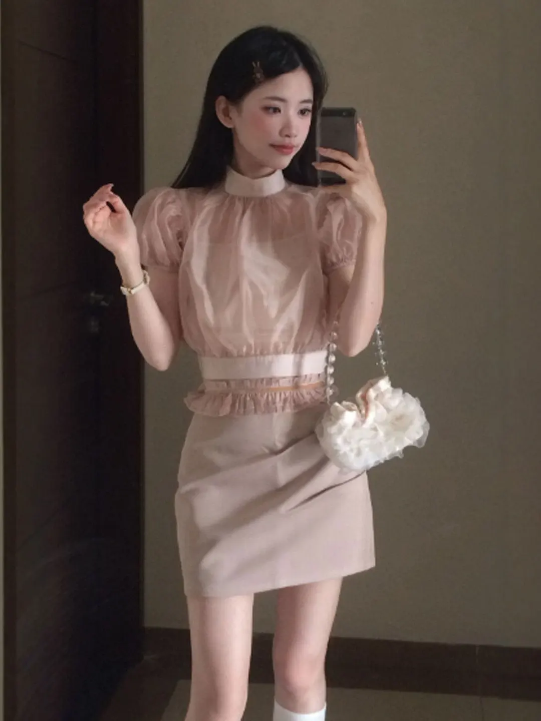 

Pink Gentle Style Two-Piece Set Comfortable Short Sleeve T-Shirt And Half Skirt Summer Fashion Women's Clothing Soft Elegant