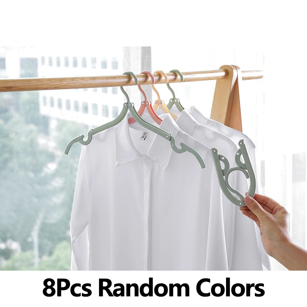 8pcs/pack Clothes Hanger Travel Camping Portable Folding Hanging Hook Home Coat Shirt Drying Holder Plastic Random Color Hanger