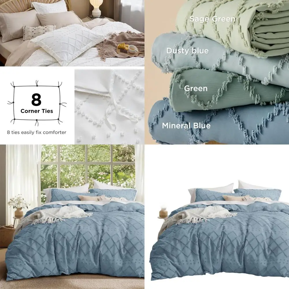 

Комплект пододеяльников в стиле бохо цвета минеральный синий - дышащий и мягкий, можно стирать, для использования в любое время года, 68x90 с наволочкой и застежкой-молнией